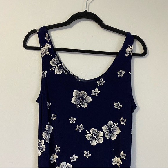 Vintage Royal Creations Hibiscus Print Blue Stretchy Maxi Dress - Picture 5 of 6